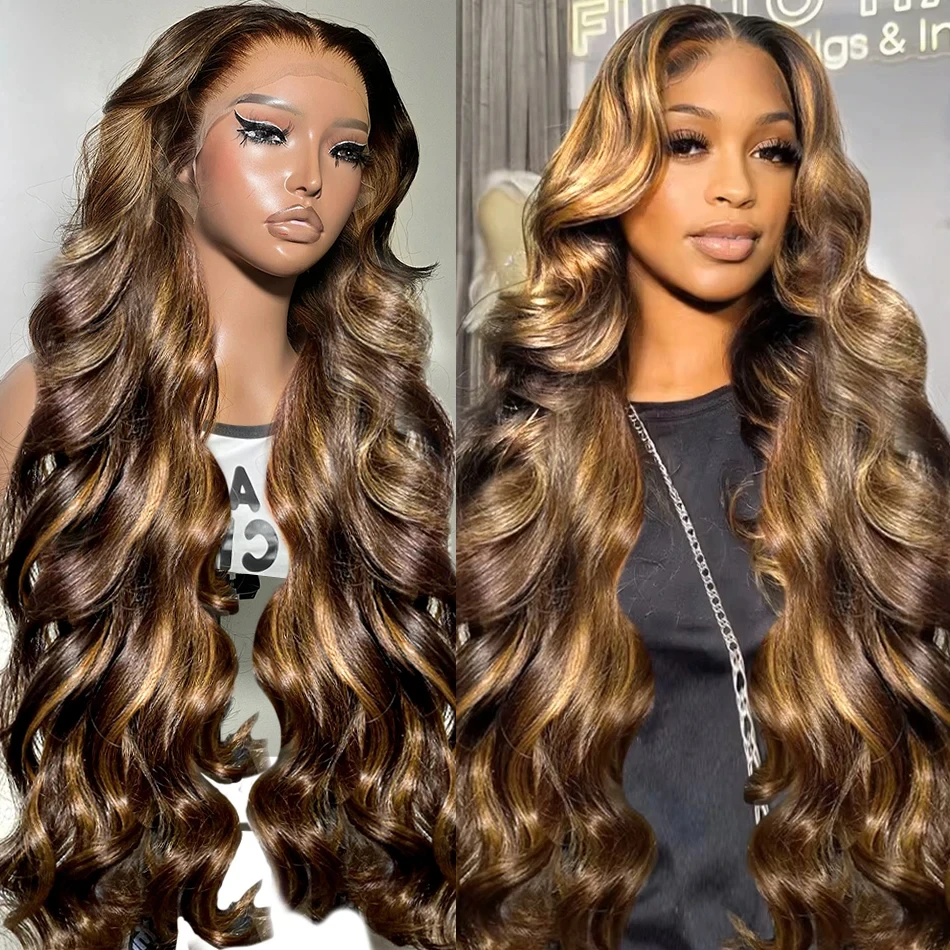 

4/27 Colored Wigs Highlight Ombre Body Wave 13x4 Lace Frontal Wigs Brazilian Transparent Lace Front Human Hair Wigs For Women