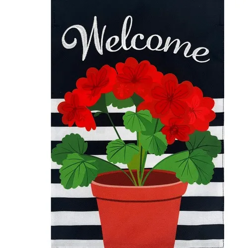 Briarwood Lane Potted Red Geraniums Burlap House Flag 28x40 XXQ