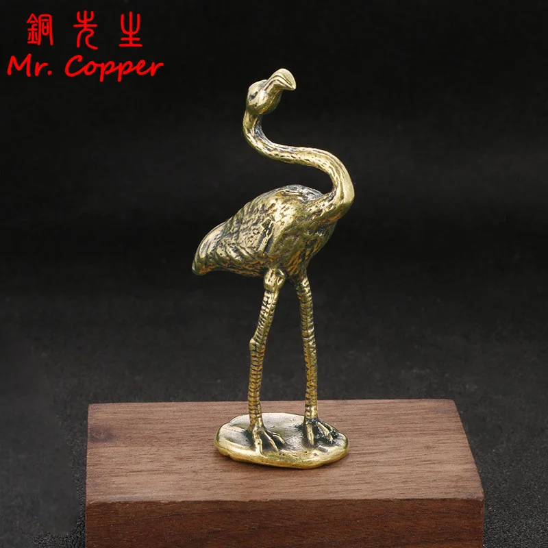 Vintage Brass Flamingo Small Statue Ornament Antique Copper Animal Figurine Miniature Home Desktop Decoration Crafts Collections