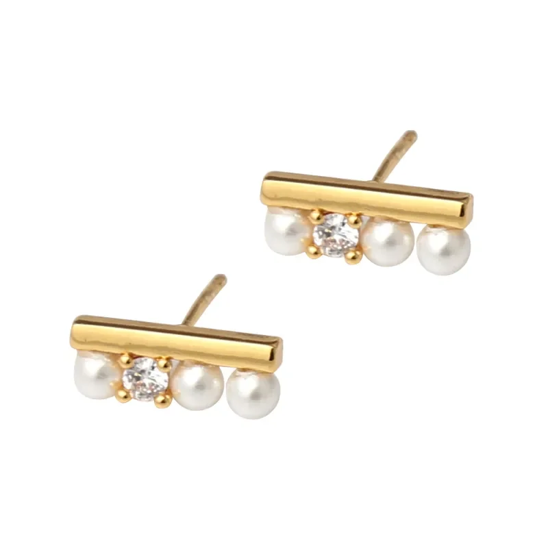 

Balance Bar Pearl Zircon Stud Earrings Punk Party Gown Boho Brincos Runway rare Boucle d'oreille Korean Japan Style