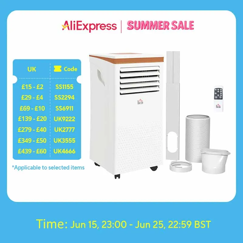 HOMCOM-Aire acondicionado portátil 9000 BTU, 4 modos, pantalla LED remota, blanco