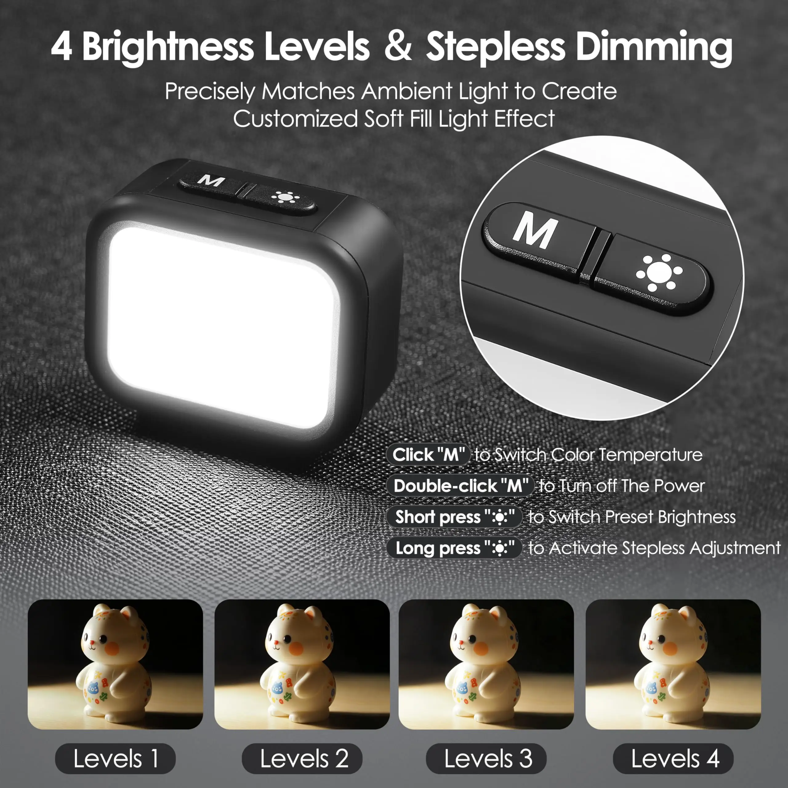 Mini Magnetic Fill Light for Insta360 GO Ultra Camera Fill Lighting With 4 Color Temperatures Stepless Dimming Type-C