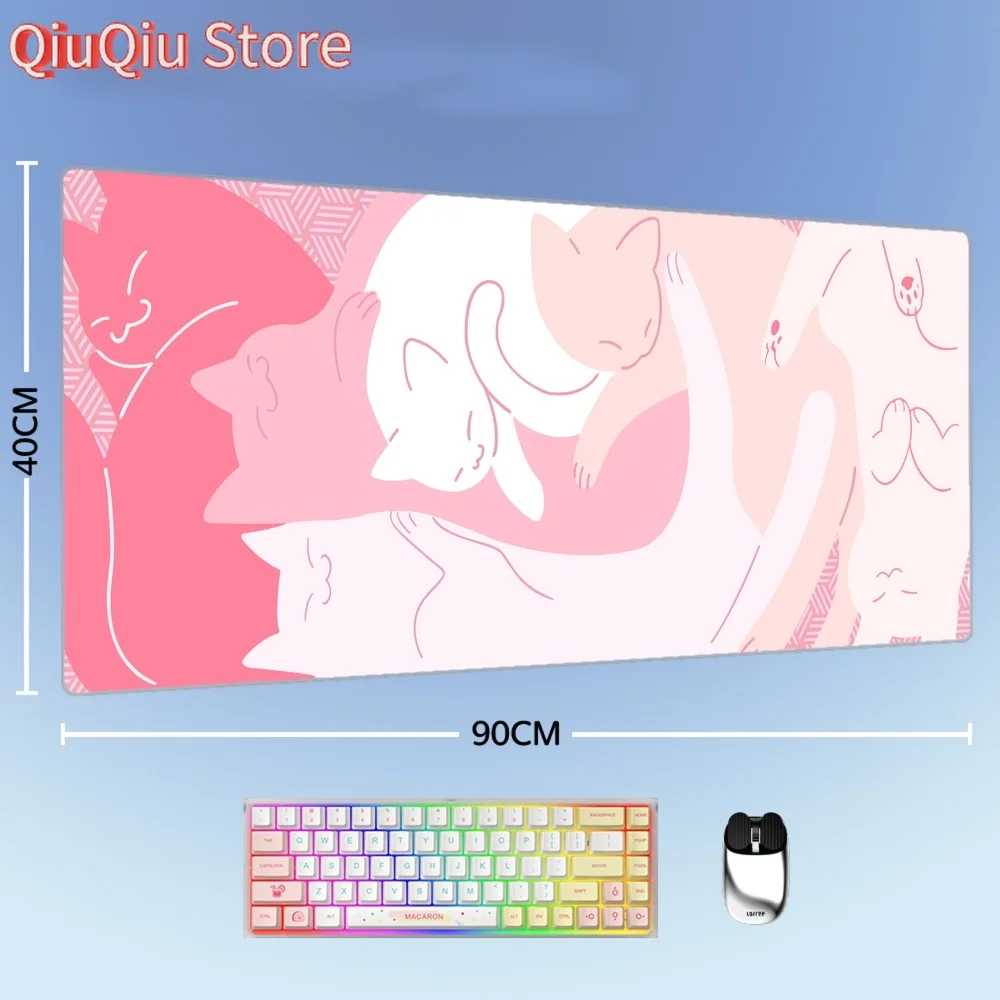 

New Gaming Mouse Pad Cat Design Gamer Desk Mat Large Keyboard Pad Pink Plant Cat Carpet Table Mat For Accessories Mausepad