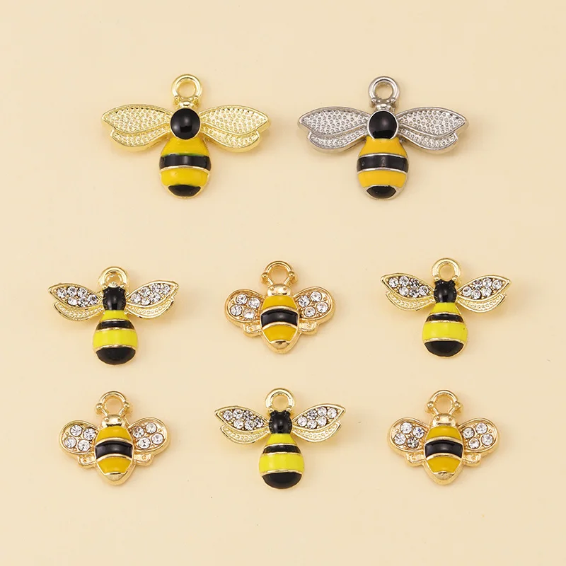 10Pcs Cute Enamel Bee Honeycomb Charms For DIY Jewelry Making Earrings Pendants Necklaces Bracelets Handmade Gift Accessories