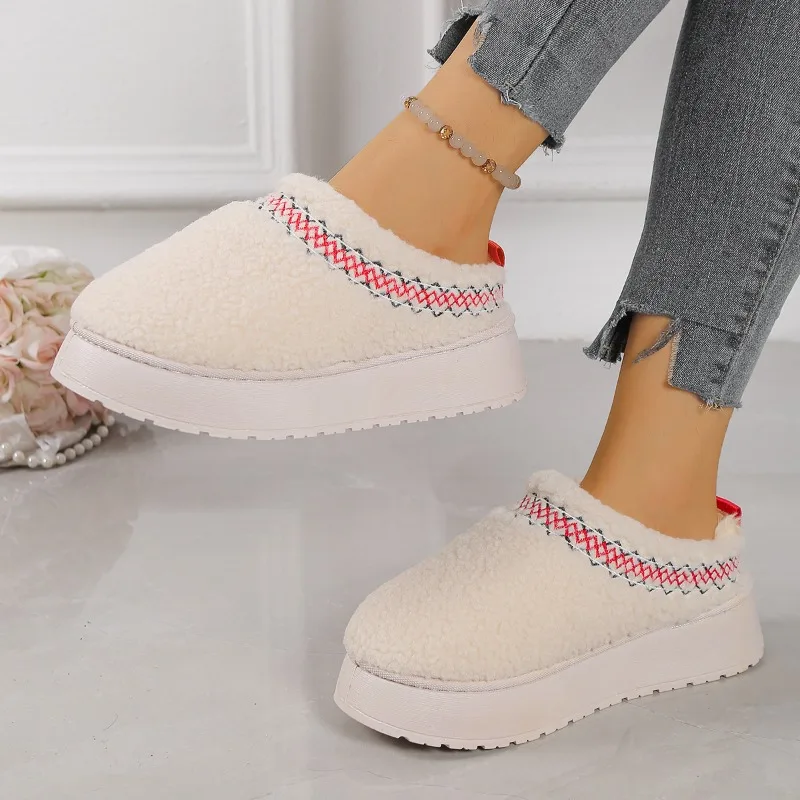 

Увеличенные зимние ботинки на платформе в этническом стиле, женская зимняя хлопковая обувь, нескользящие шерстяные тапочки