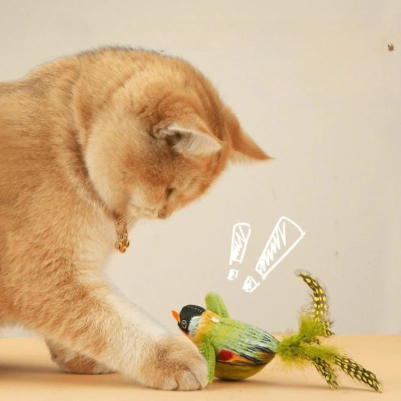 Electric Simulation Bird Interactive Cat Toy Sounding Chew Bite Plush Cat Supplies Fun Chewable Birdie Chew Toys for Cats