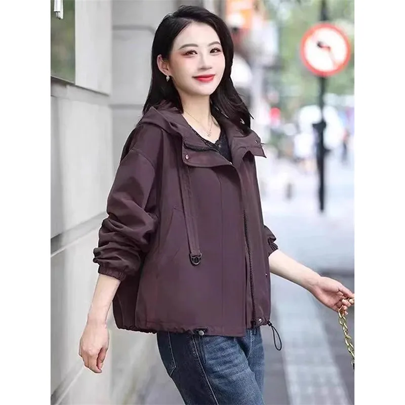 الراقية سترة واقية غربية سترة امرأة جديدة ربيع الخريف 2025 معطف مقنع موضة الكورية ملابس خارجية فضفاضة الإناث ملابس علوية