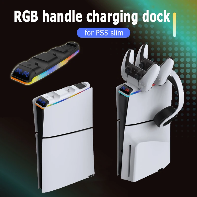 Handle Charger RGB Top Handle Charging Dock for PS5 Slim Game Controller Dual Seat Charger for PS5 Slim Game Accessories