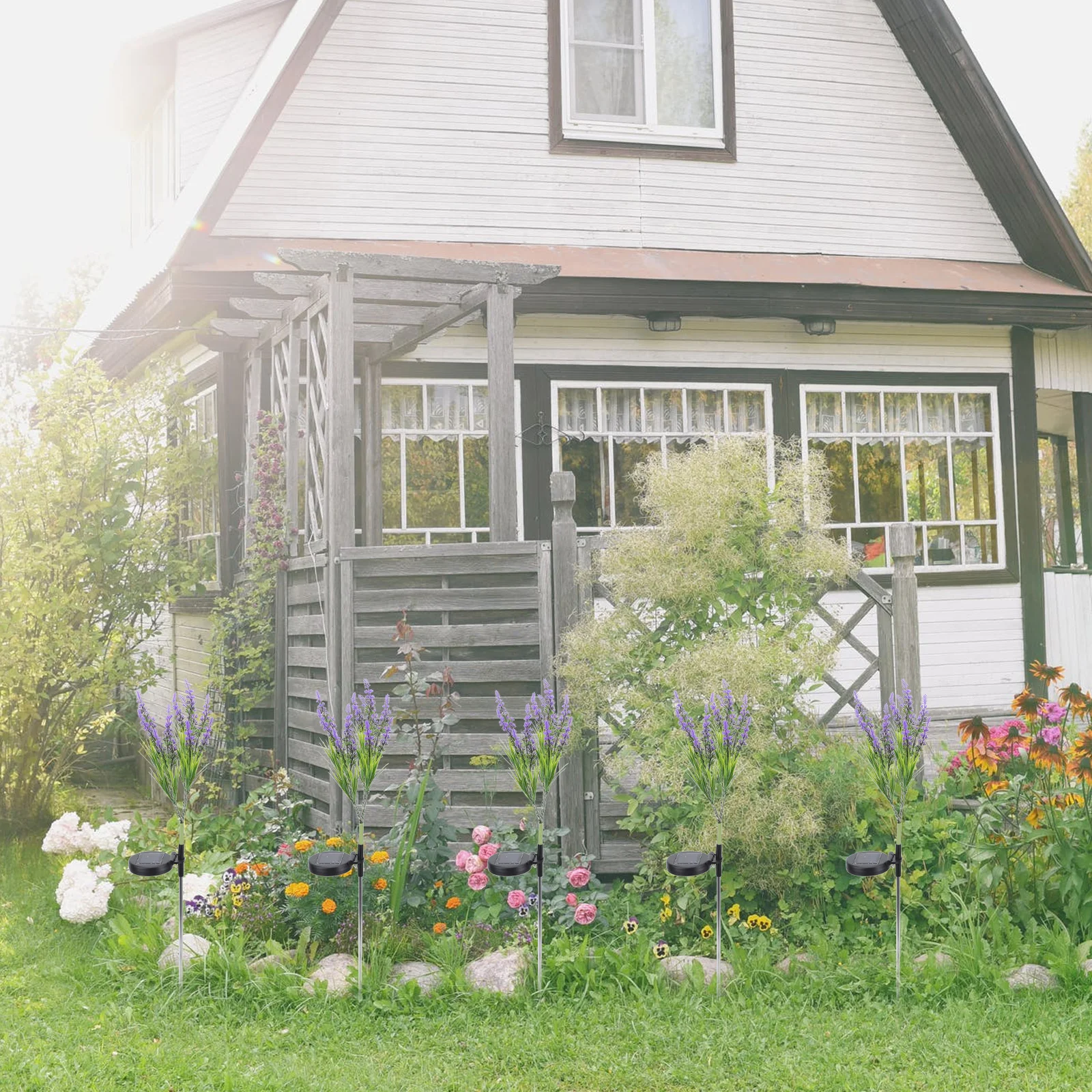 

Solar Garden Lights Lavender Flower Stake Artificial Outdoor Decorative Lighting Plastic Durable Energy Saving Solar Powered