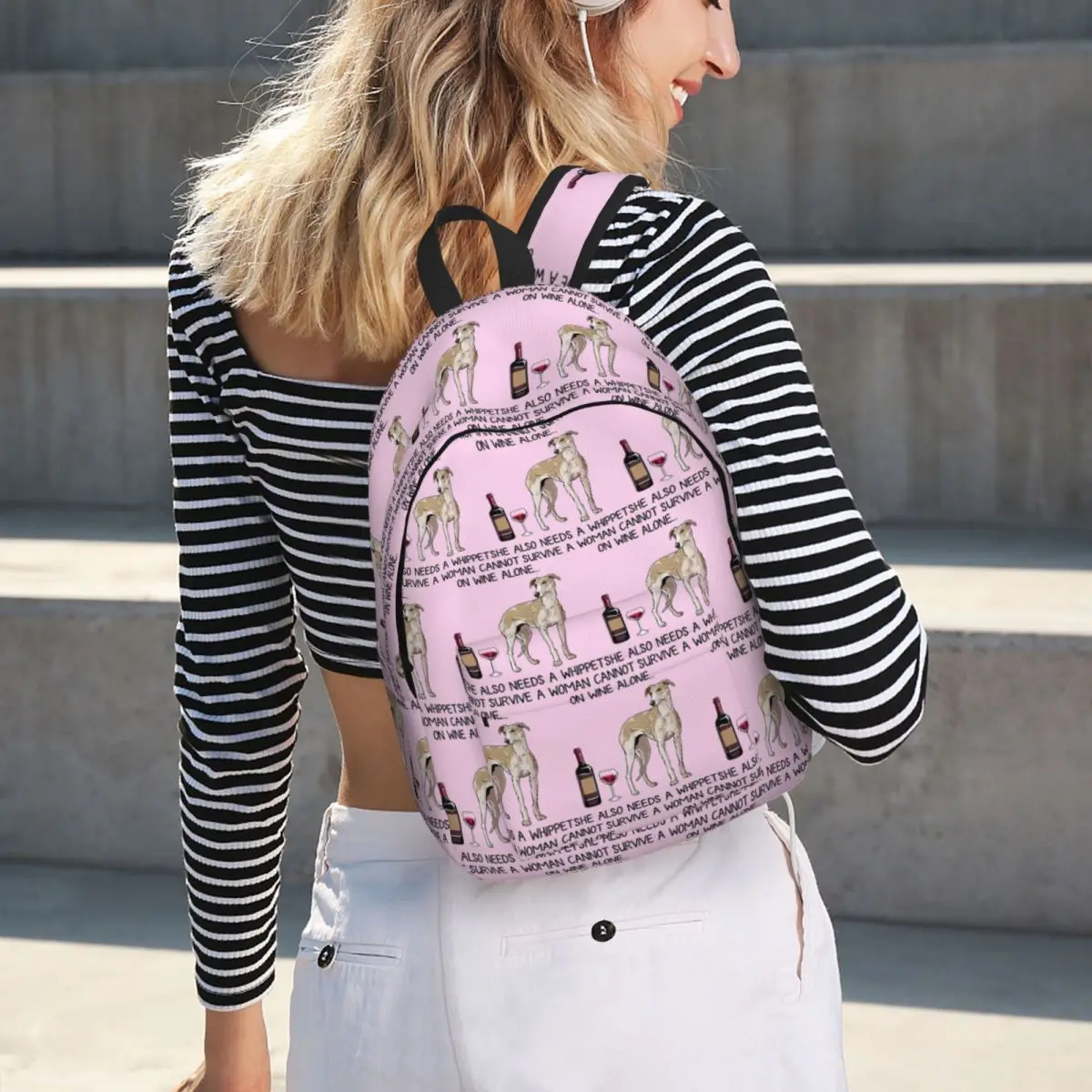 Whippet Dog And Wine Funny Gift For Dog Mom Student Backpack School Bag Hiking Travel Daypack Boys Girls Bookbag Shoulder Bags