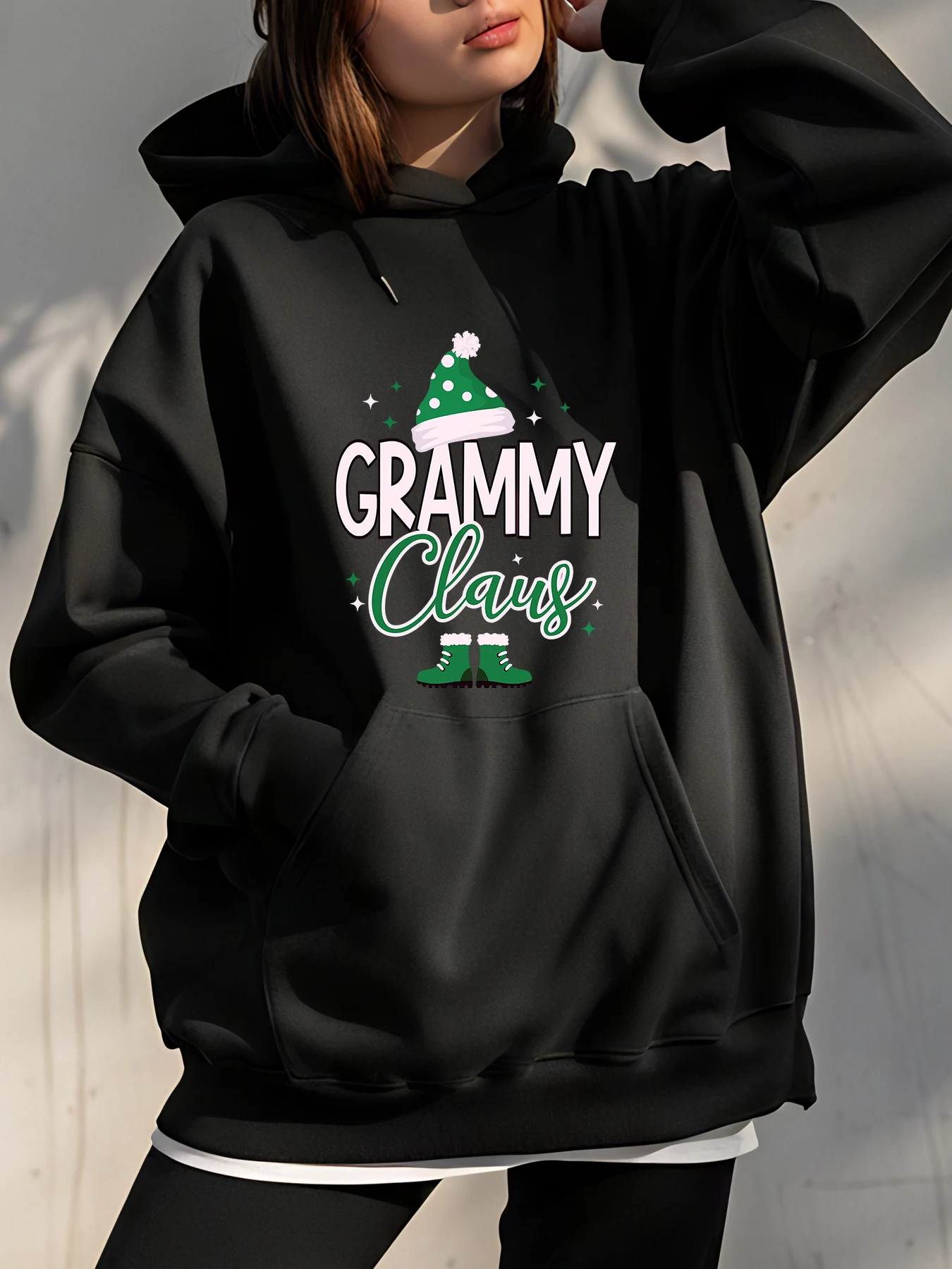

Рождественская толстовка Грэмми-Клауса с шляпой Санта-Клауса и дизайном сапог для женской праздничной одежды
