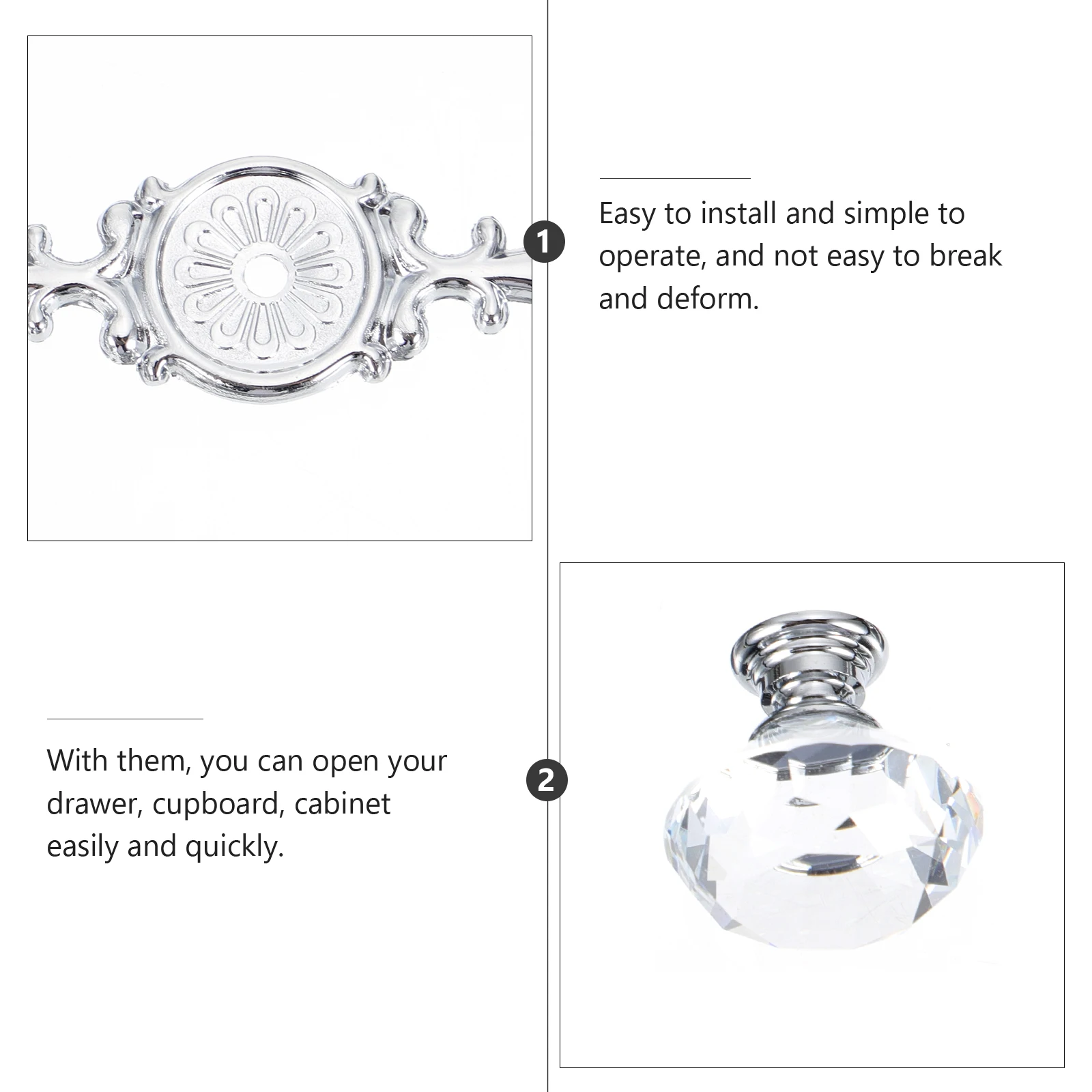 

4 Pcs Knob Crystal Handle Kitchen Cabinets Exquisite Door Single Hole Furniture Pull