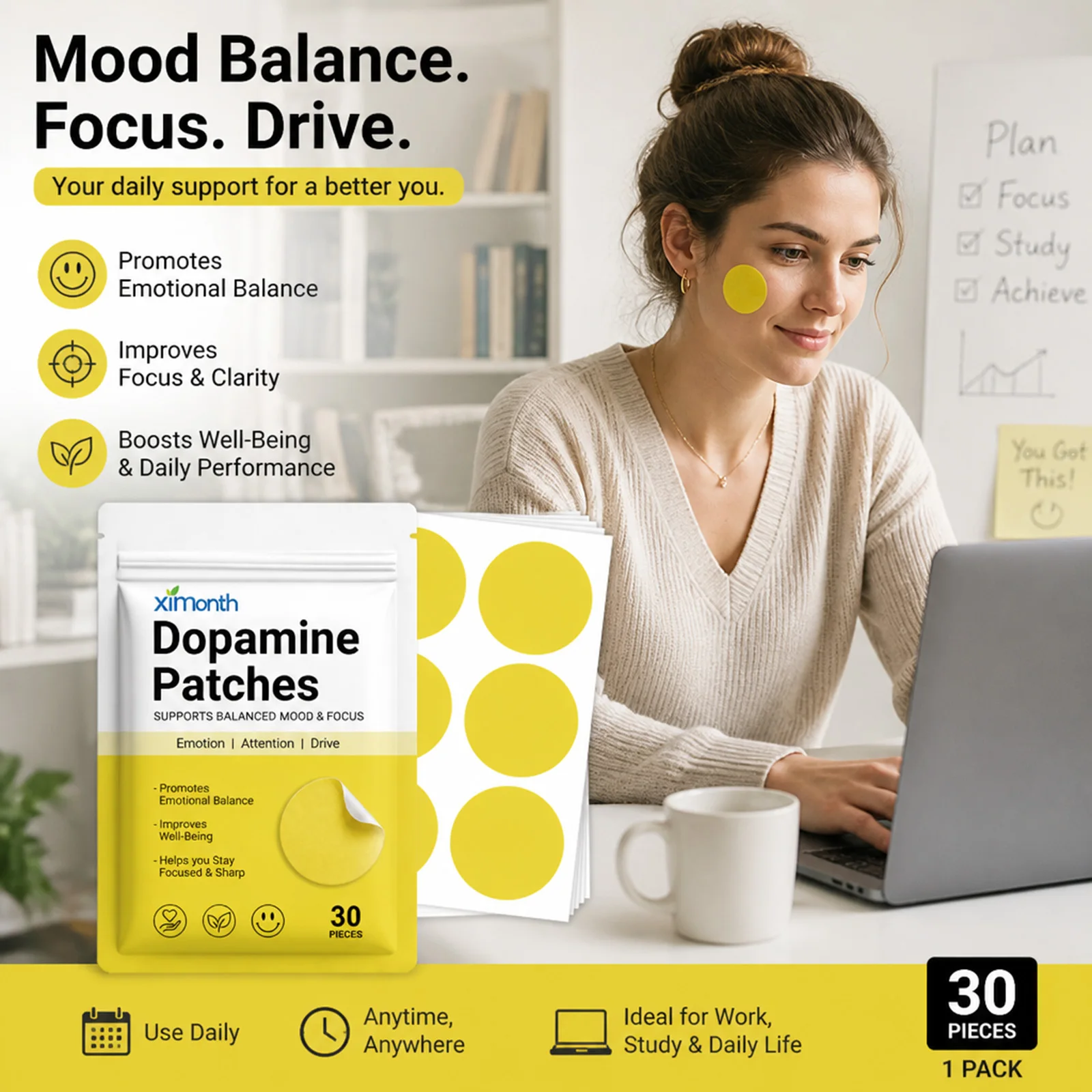 Dopamine Patches Vitality Boost Instant Mood & Focus Enhancement Concentration Aid Wellness Body Care Patch