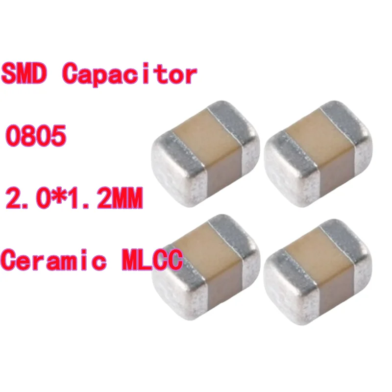 100pcs 0805 SMD Ceramic Capacitors MLCC values 1μF 1.5μF 2.2/3.3/4.7/6.8μF/10μF 15/22/33/47μF 68μF 100μF X7R X5R 10%