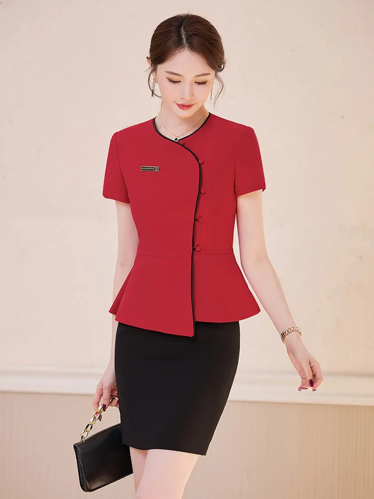 Jewelry store workwear for women, short-sleeved, summer fashion, elegant high-end professional suit, beauty salon front desk rec