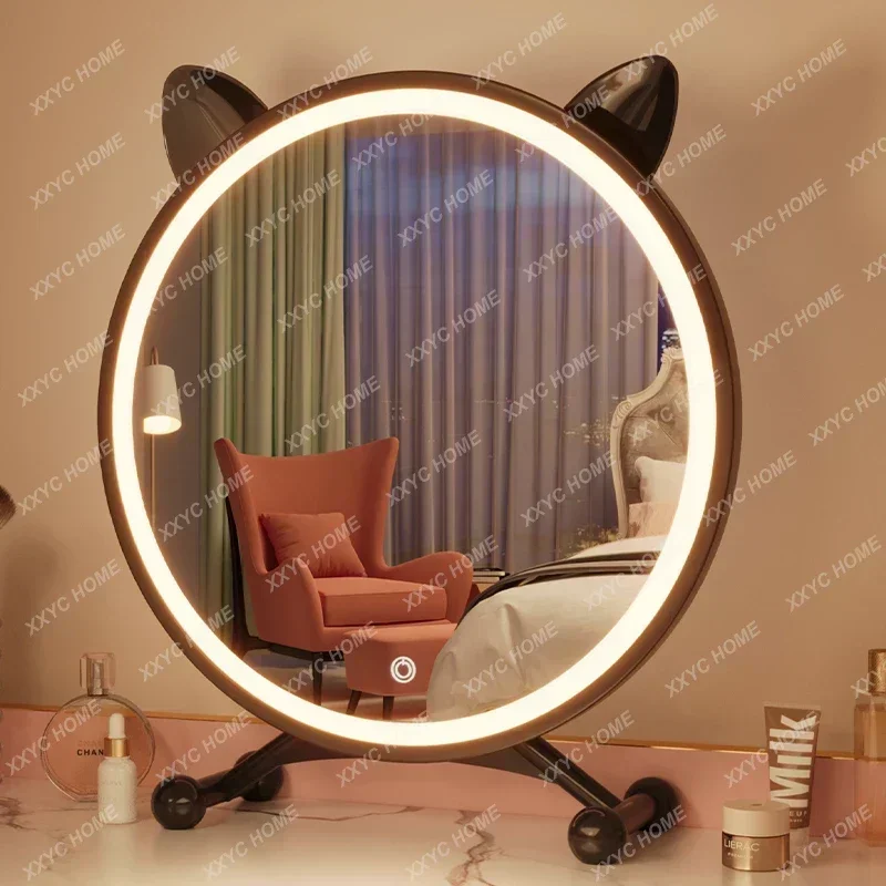 

Household bedroom dresser mirror student dormitory vanity mirror Desktop smart led vanity mirror with lamp
