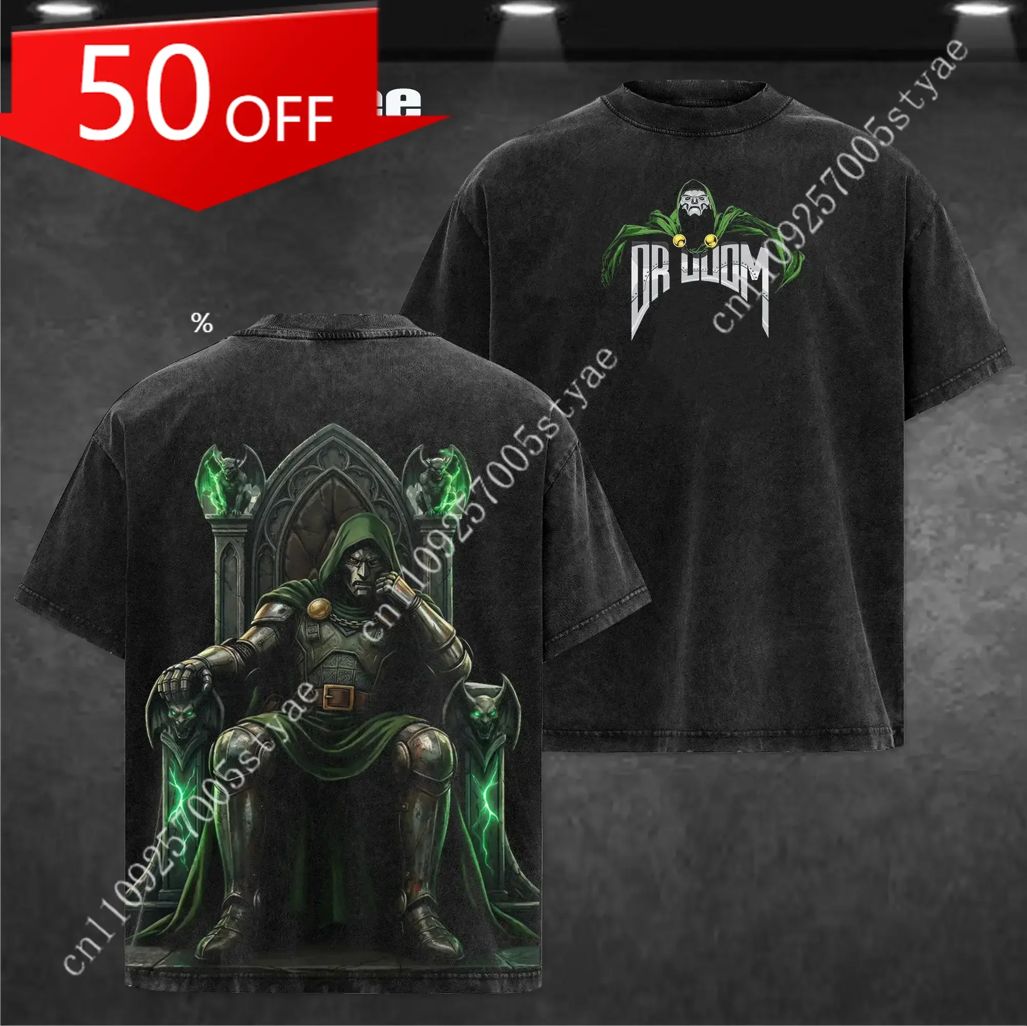 

Marvel Dr.Doom "The Masked Tyrant" MCU Edition Double Printed Oversize Lightweight Acid Washed Tee Graphic Design Top Cotton