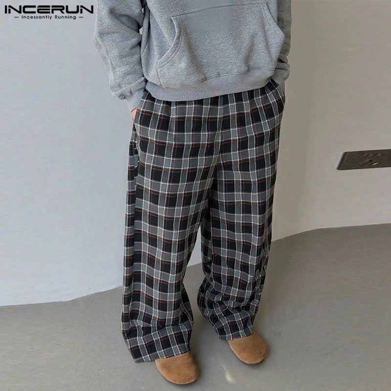 INCERUN hommes pantalons à carreaux taille élastique Joggers pantalon ample décontracté hommes Streetwear 2025 Style coréen mode mâle pantalon à jambes larges