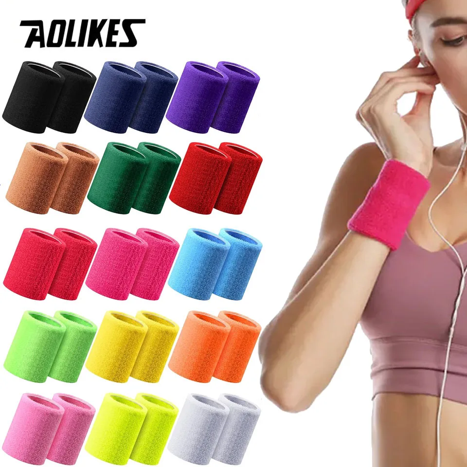 AOLIKES 1 Pair Sport Wristbands Cotton Sweatband Wristbands Wrist Sweatbands Wrist Sweat Bands for Tennis,Basketball,Running,Gym