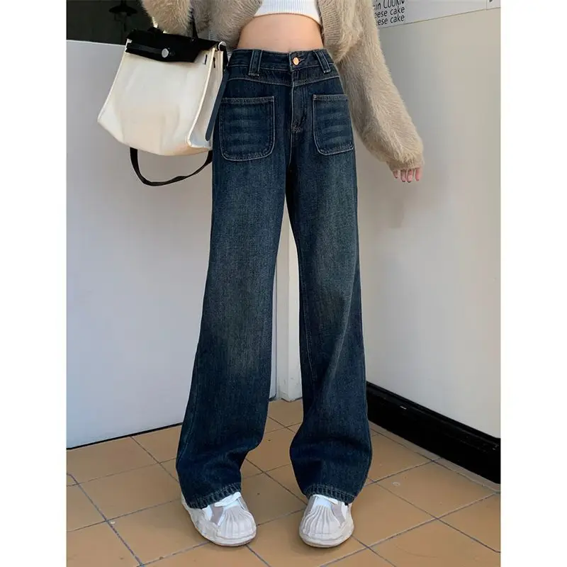 

Loose Wide Leg Jeans Women's plus Size Slimming High Waist Versatile Concealing Straight Cut Trousers Casual High Waist Jeans