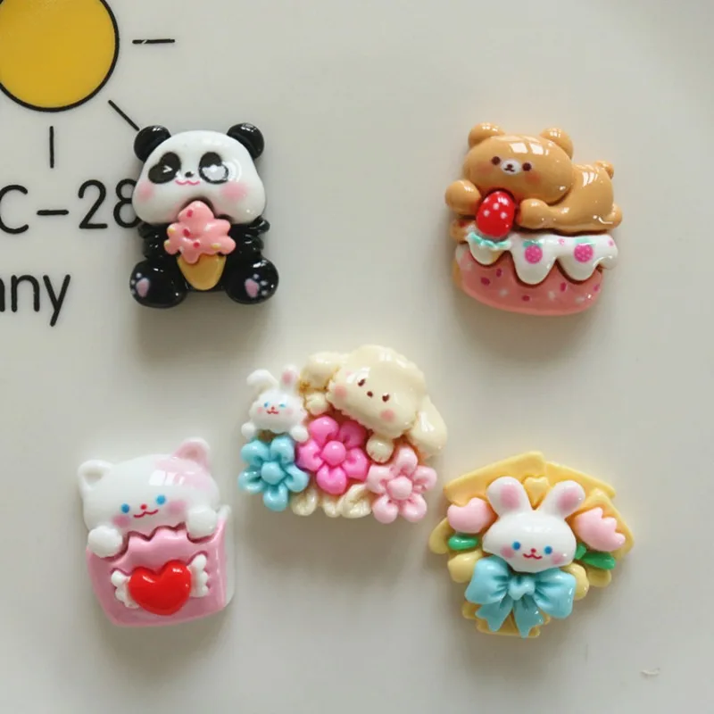 

10pcs Mini Kawaii Cartoon Panda Rabbit Resin Flat Back Cabochons Scrapbook Diy Party Hairpin Accessories Home Decoration Craft