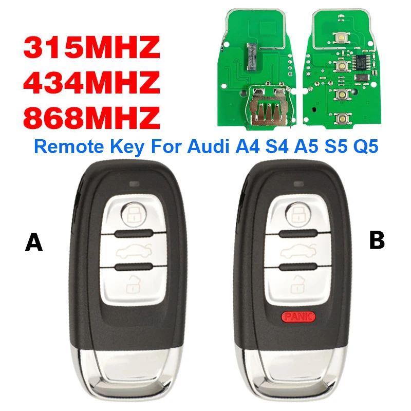 

CN 008016 315/434/868 МГц 3/4 кнопки смарт-карта удаленный ключ для Audi A4 S4 A5 S5 Q5 PCF7945A чип FCCID: 8T0 959 754