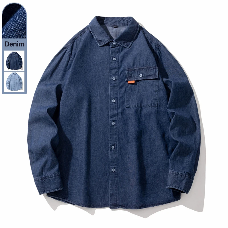 Classic Washed Denim Shirt Men's 2025 Autumn New Dark Blue Fashion Loose Casual Long-sleeved Jean Shirts Korean Clothes