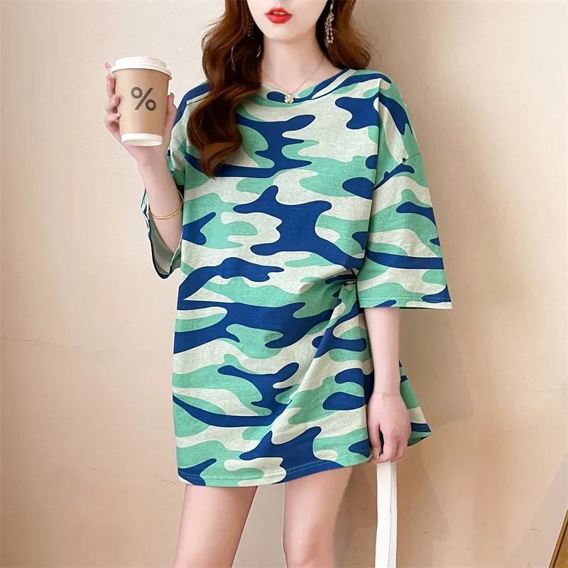 Summer casual oversized Women T-shirts korean style Camouflage printing graphic y2k Tops T shirt Harajuku Clothes top streetwear