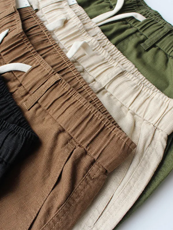 2026 Summer New American Retro Elastic Waist Cotton and Linen Shorts Men's Fashion Loose Multi-pocket Casual 5-point Pants