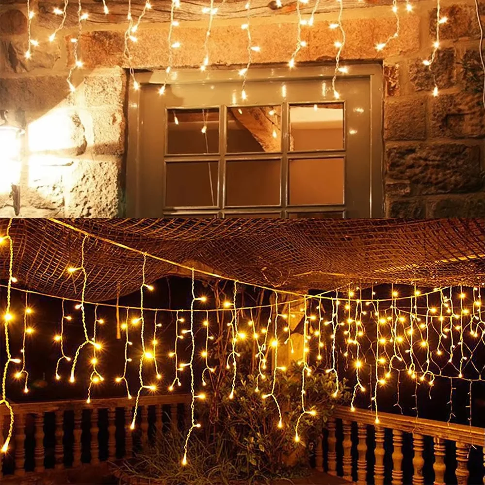 Solar Curtain Icicle Light 3.5M Eaves Decor Outdoor Fairy String Lights Wedding Party Christmas Stair Decor Garden Garlands