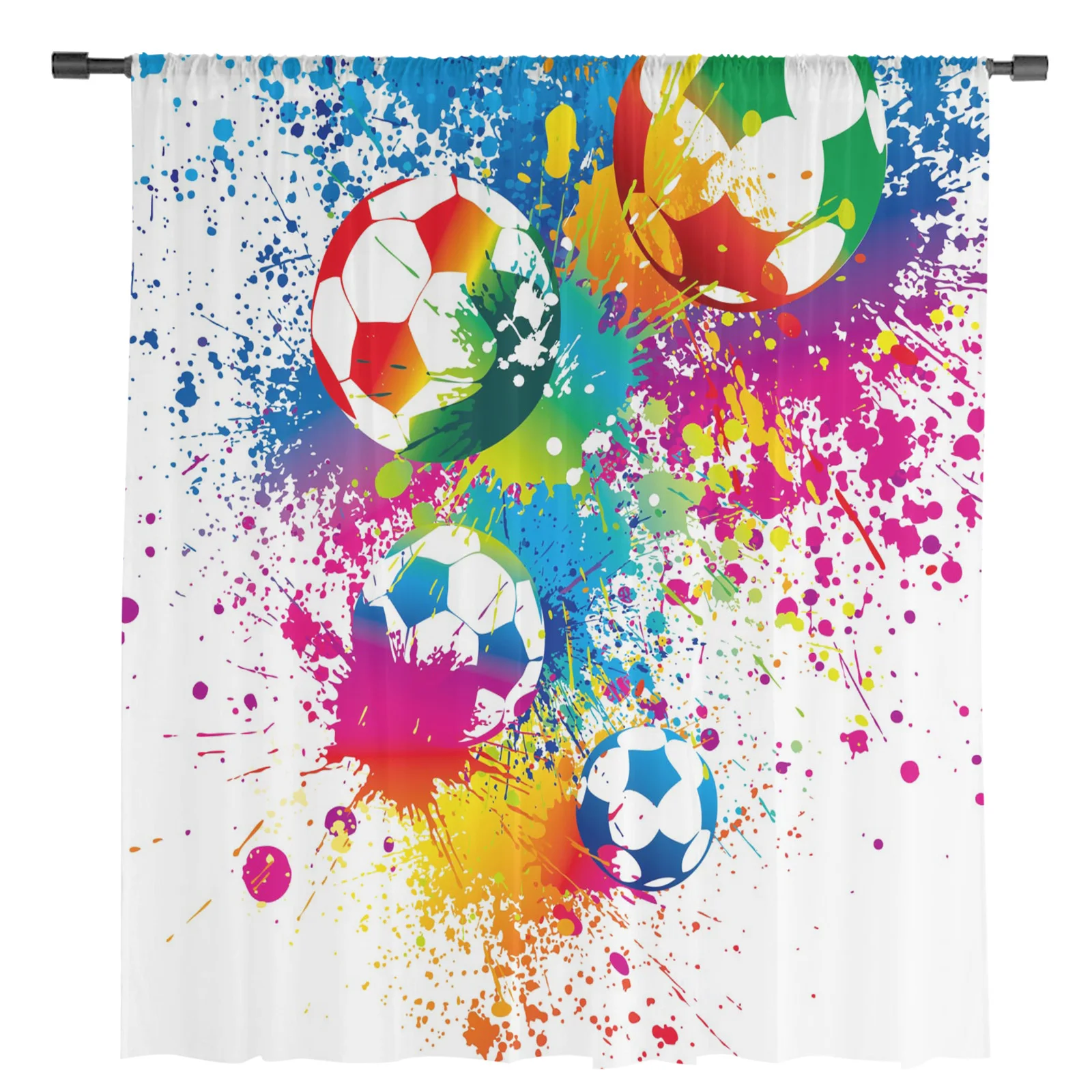 Colorful Football Paint Art Soccer Sheer Curtains for Living Room Bedroom Home Decor Kitchen Tulle for Windows Voile Drapes