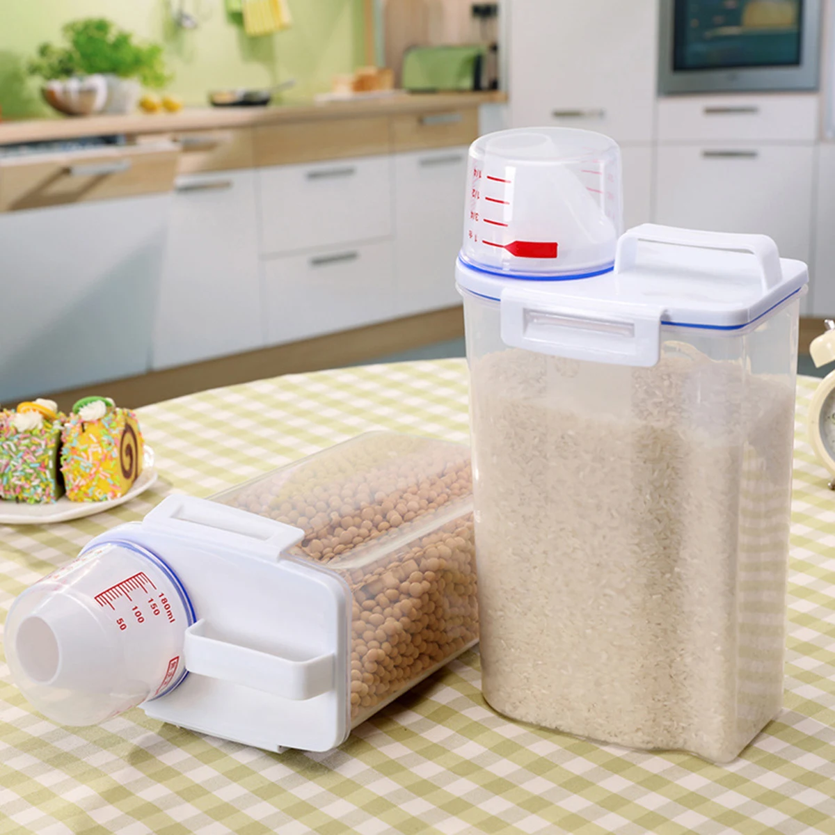 1.5-3L Powder Storage Box Plastic Kitchen Rice Grains Container Bathroom Laundry Powder Detergent Case With Pour Mouth