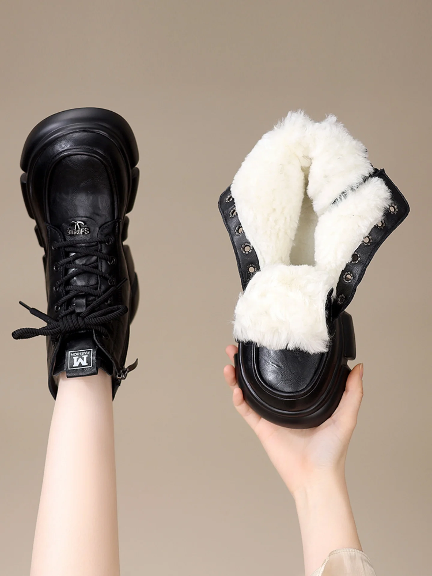 

Женские зимние ботинки из натуральной кожи с мехом, утепленные, на толстой подошве, с круглым носком, на боковой молнии