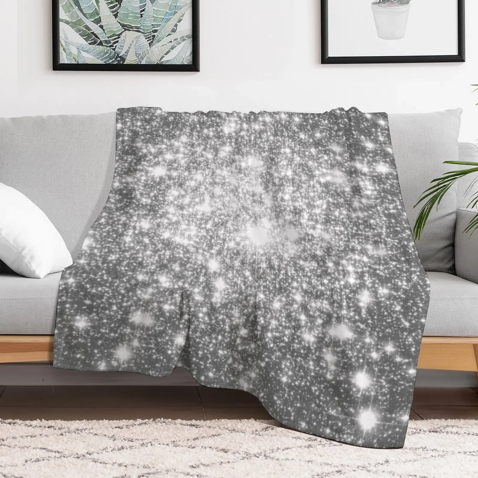 Galaxy Sparkle Stars Silver Gray Throw Blanket Blankets For Bed Personalized Gift Hair For Baby Blankets