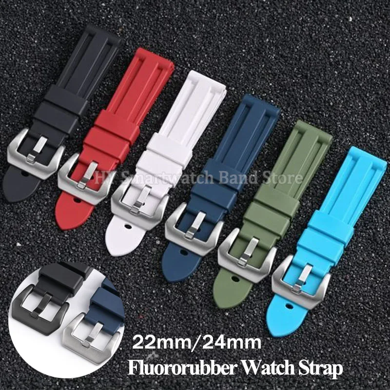 FKM Fluororubber Watch Strap 22mm 24mm for Seiko for Panerai Strap PAM441/111 for Longines Bracelet Waterproof Sport Wrist Band