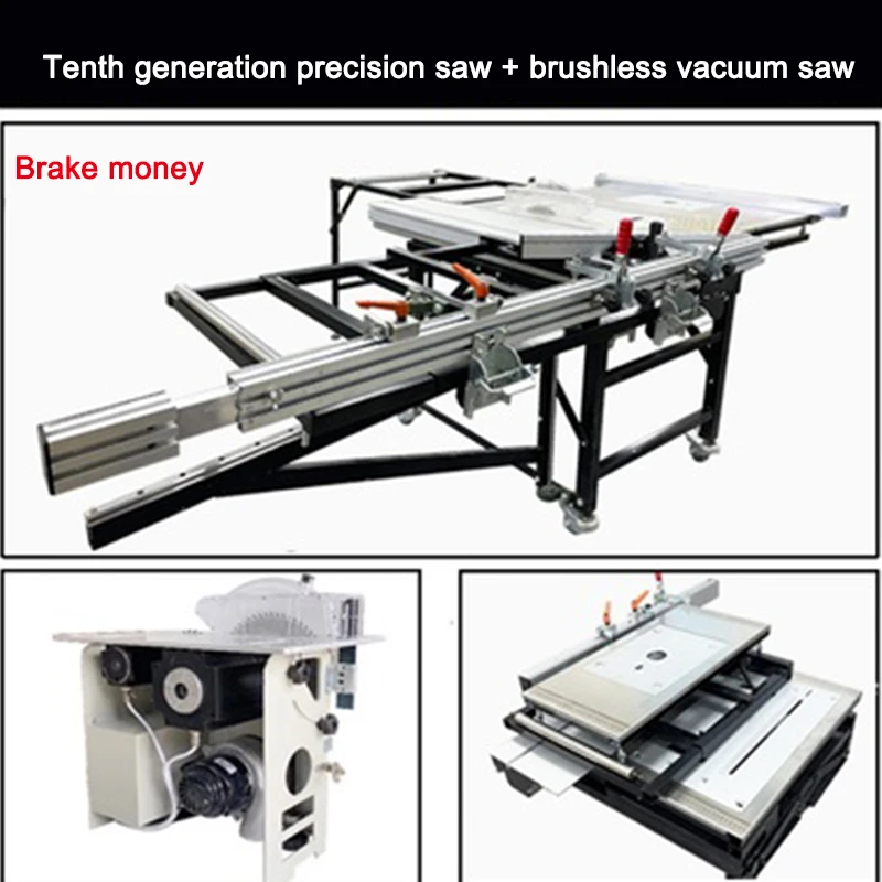 Brushless Rocker Arm Precision Workbench, Multifunctional Woodworking Push Table Saw With Portable Folding Table For Workshop