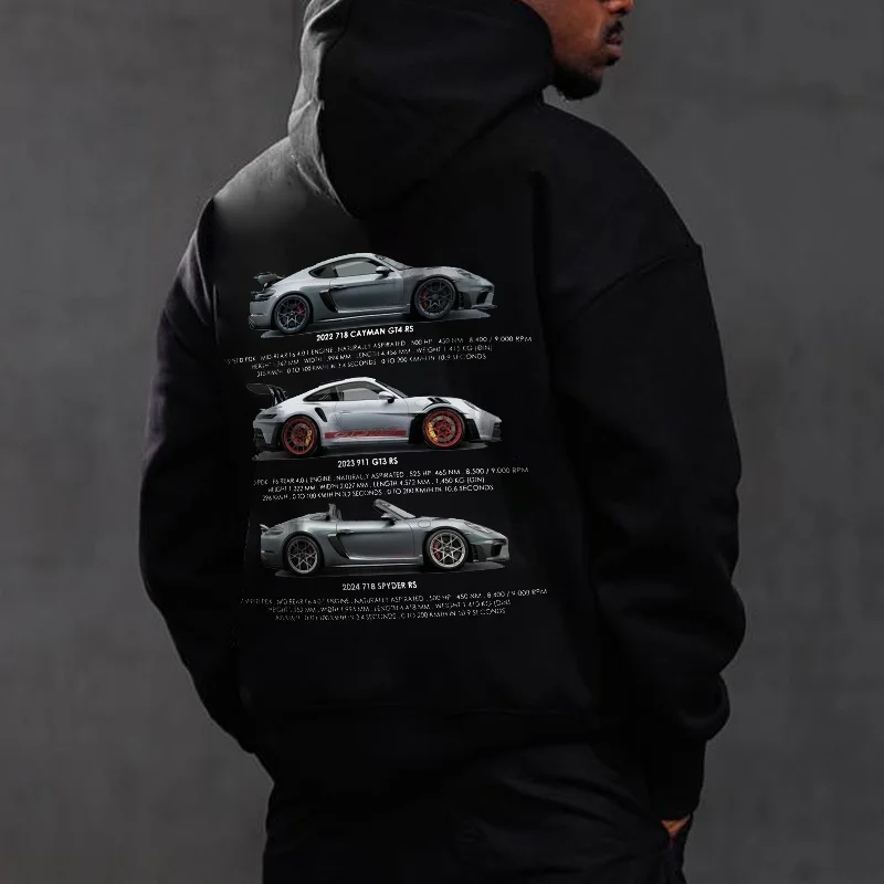 Men\'s street retro car printed pure cotton hoodie