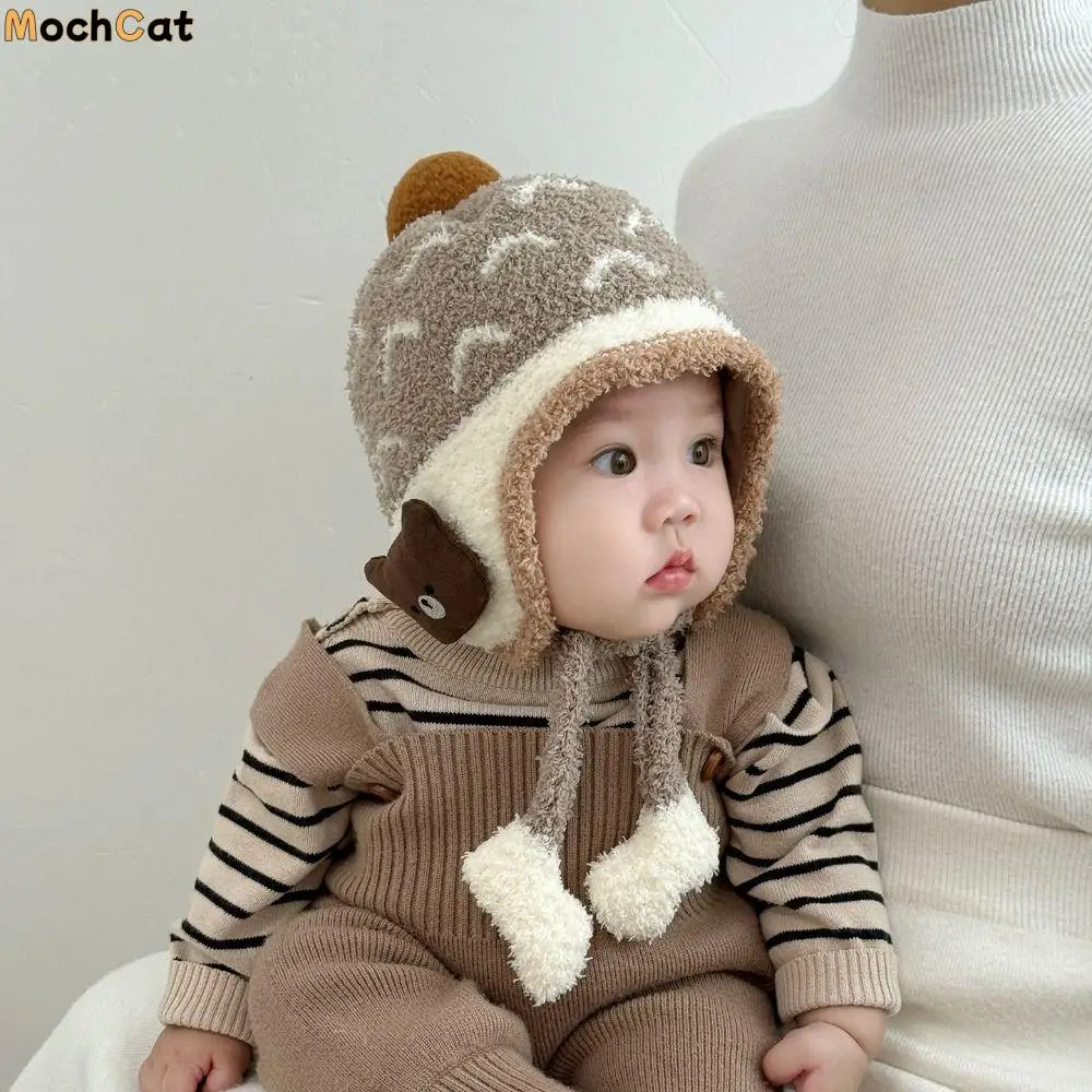 

Soft Windproof Baby Ear Protection Hat Cartoon Coral Fleece Kids Beanie Hat Keep Warm Thicken Infant Toddler Cap Outdoor
