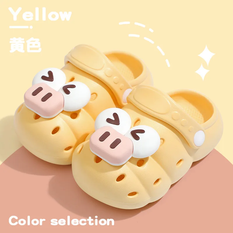 Cute Pig Boys Girls Slippers Summer Cartoon 3D Barefoot Clogs Shoes For Children EVA Soft Bottom Toddler Kids Beach Slippers