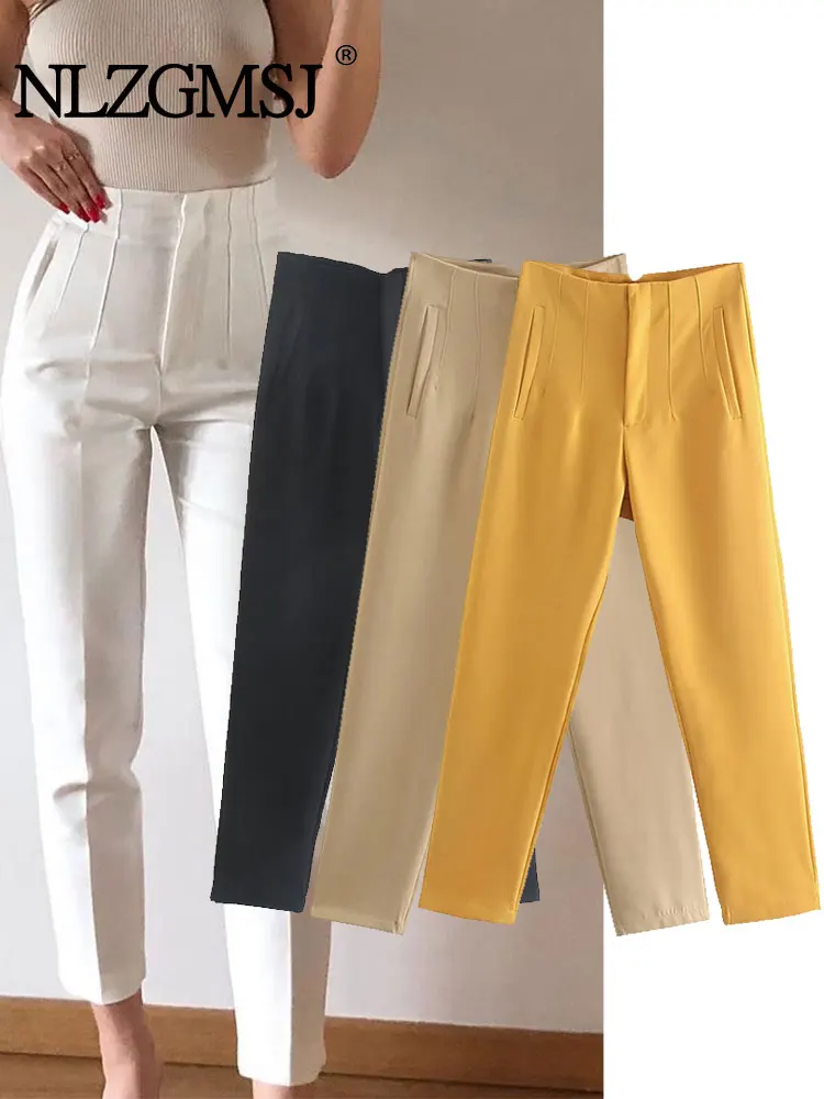 NLZGMSJ 2025 Women's Summer Pants Pencil High Waist Pants for Women Cropped Trousers Womens Streetwear Office Pants ﻿