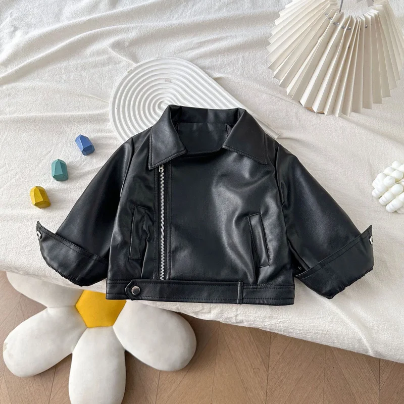 

Boys and Girls Leather Jacket2025Spring and Autumn New Fashionable Jacket for Boys and Girls Leather Coat Dropshipping