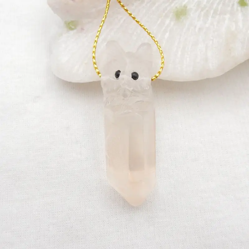 Natural Stone Quartz Handmade Animal Owl Pendant Bead,49x15mm,17g Semiprecious Stone DIY Jewelry Making Necklace Accessories