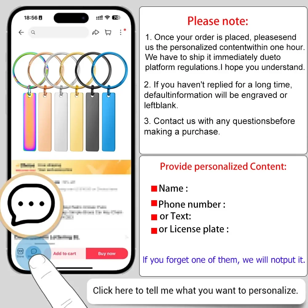 Custom Stainless Steel Keychain Laser Engraved Name Phone Number Anti Loss Key Rings Gift for Him Her Durable Keychain for Men