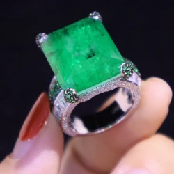 KQDANCE 925 sterling silver Created Gemstones Diamond Emerald Ring with big Regtangle Green stone Cocktail Rings For Women Gifts