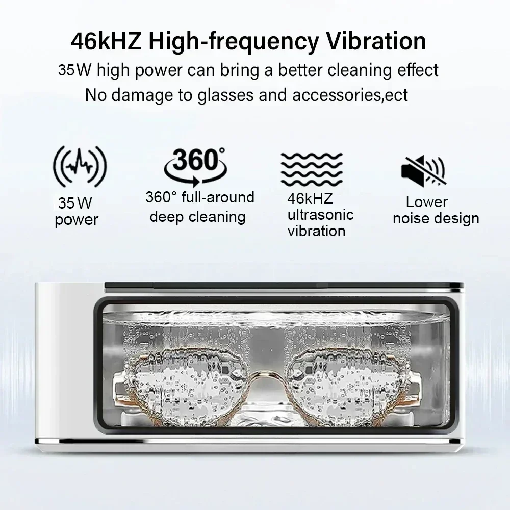 500ml Jewelry Glasses Watches Ultrasound Washing Machine Touch Operation 46kHz Stainless Steel 360° Deep Ultrasonic Cleaner