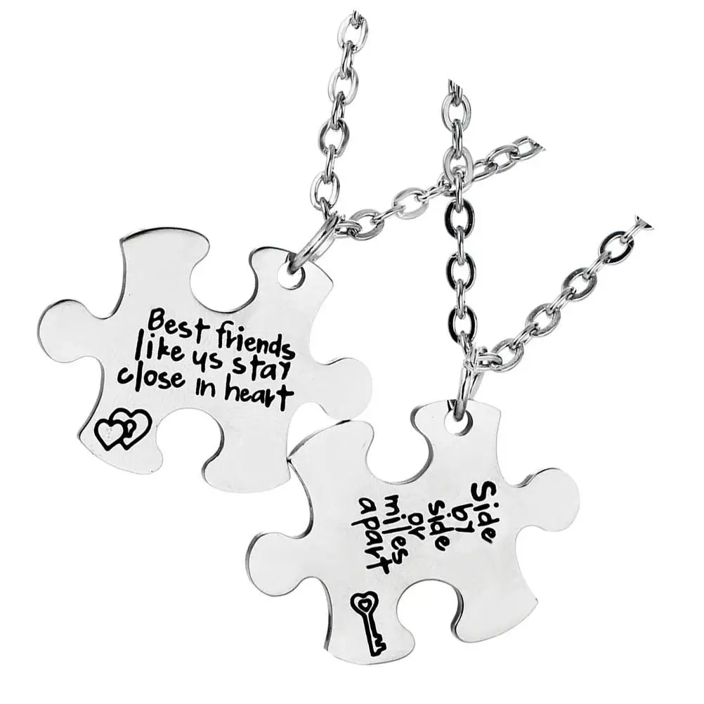 1Set Best Friend Matching Puzzle Necklaces Split Premium Titanium Steel Lightweight Comfortable Friendship