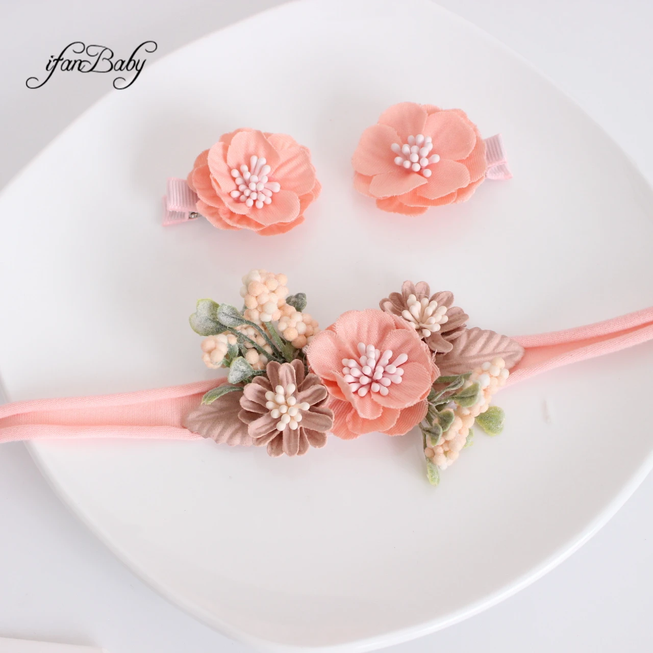 3PCS/Set Kids Women Vintage Rose Flower Headband With Floral Hair Clips