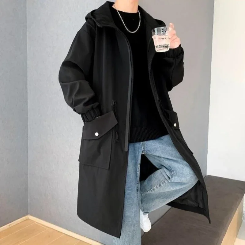 معطف عمال الخريف للرجال سترة عسكرية بطول ممتد مع غطاء محرك السيارة ملابس خارجية غير رسمية فضفاضة لمقاسات طويلة كبيرة #5