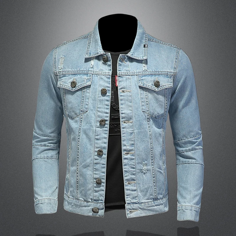 

Slim Fit Men's Denim Jaet Spring Trendy Brand Casual Embroidery Light Color Korean Sle Jaet Cotton Youth ular Outerwear