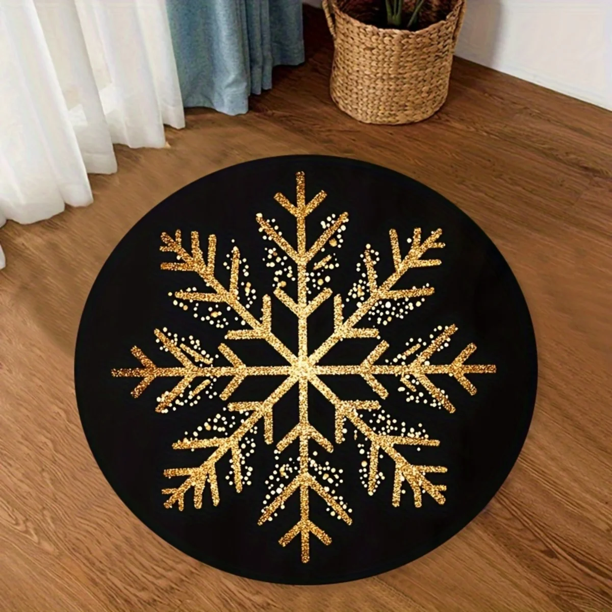 Winter Snowman Themed Round Area Rug, Holly Pine Cone Print Non Slip Washable Circular Floor Mat, Home Accent Decor Entryway